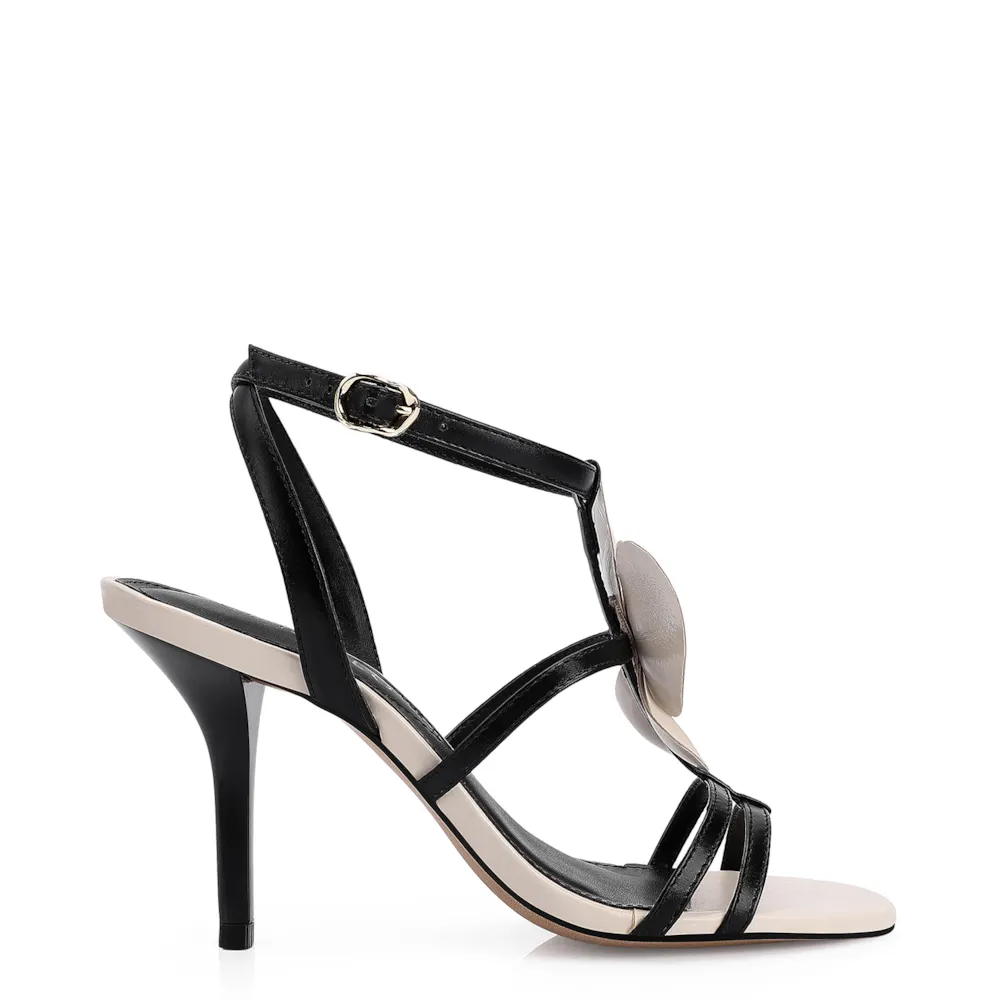 Sandália Flor Couro Preto/Off White - imagem 3