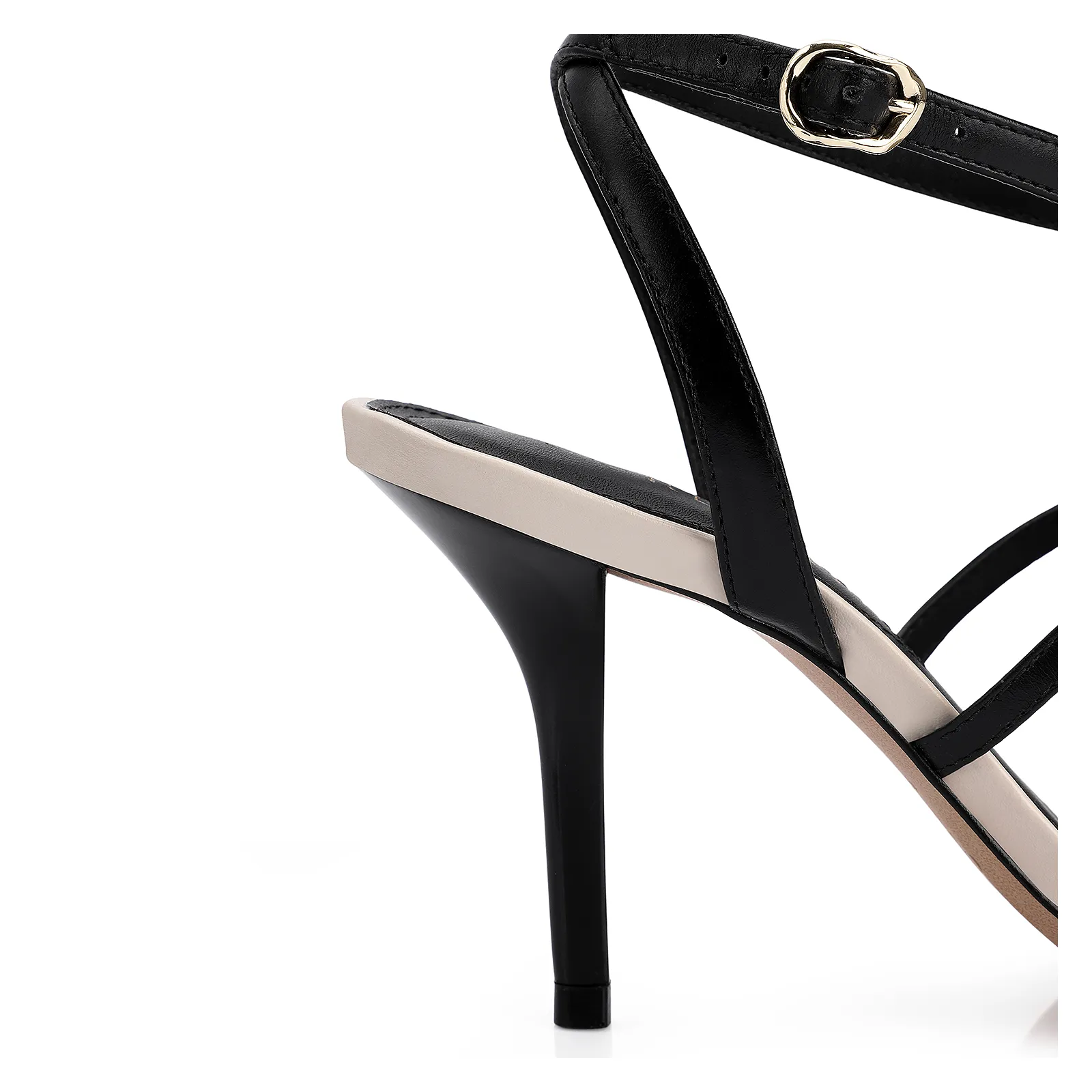 Sandália Flor Couro Preto/Off White
