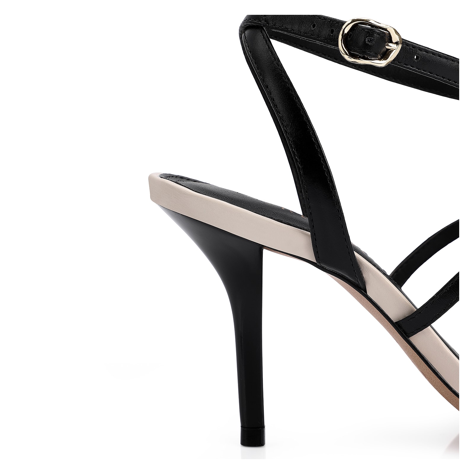 Sandália Flor Couro Preto/Off White