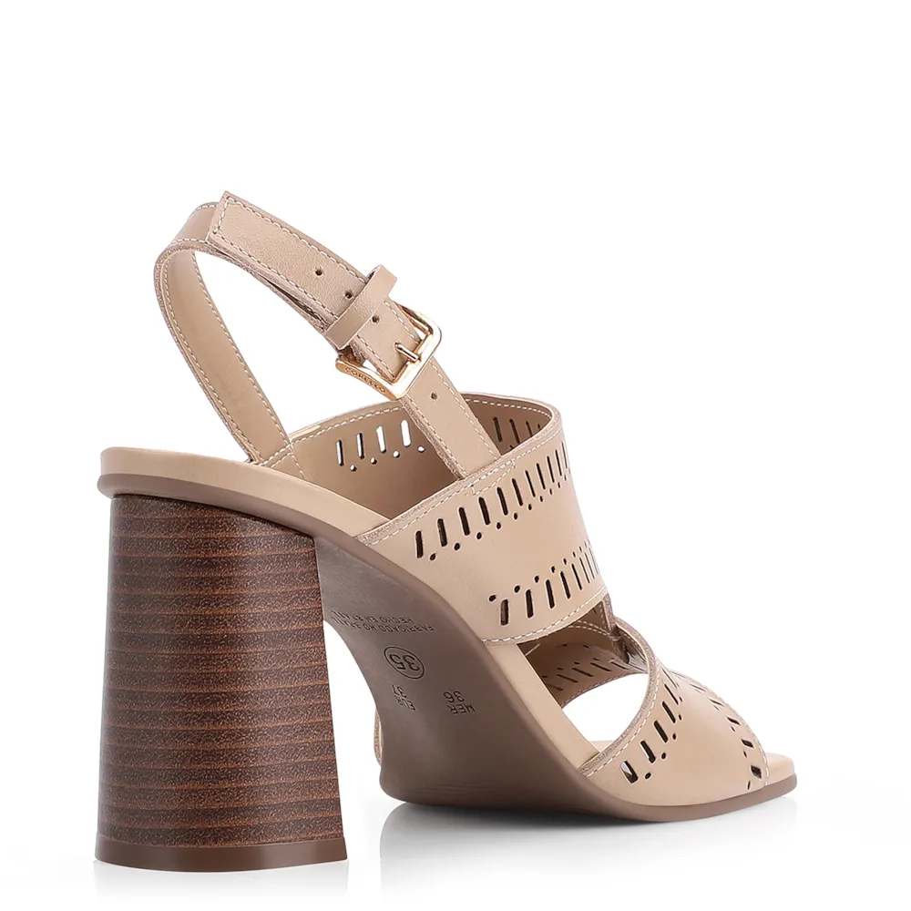 Sandália Laser Cut Couro Bege - imagem 4