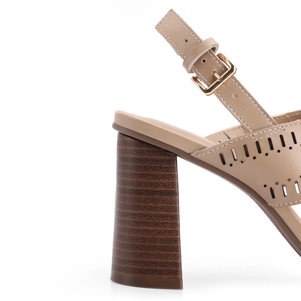 Sandália Laser Cut Couro Bege - imagem 8