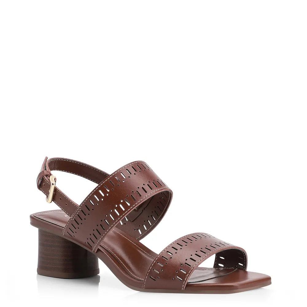 Sandália Laser Cut Couro Marrom