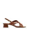 Sandália Marrom Claro Salto Bloco Baixo Couro Croco Tira Transversal - imagem 2