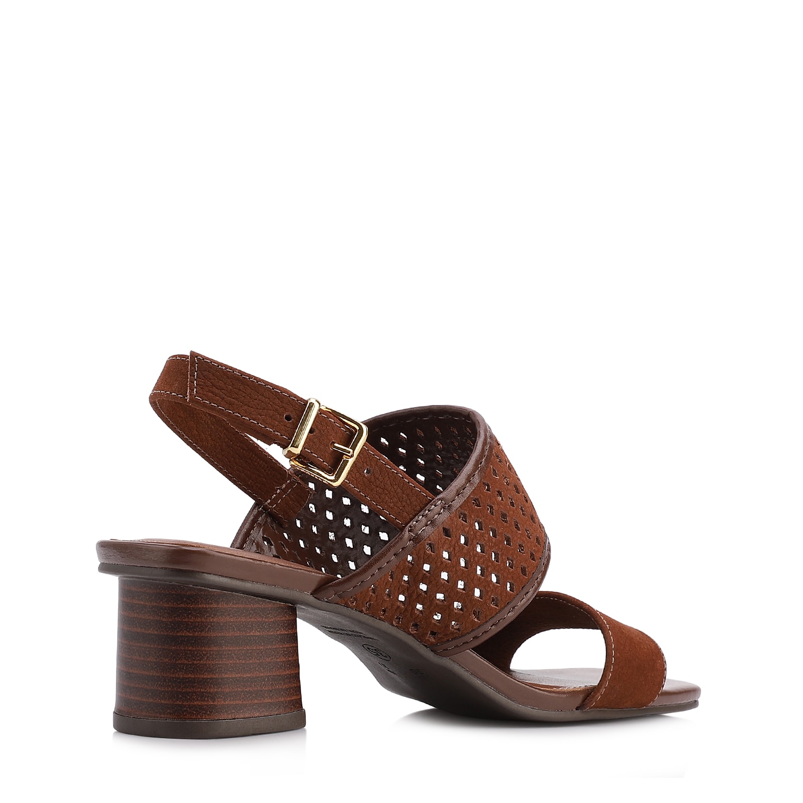 Sandália Marrom Salto Bloco Baixo Couro Nobuck Floater Perfuros