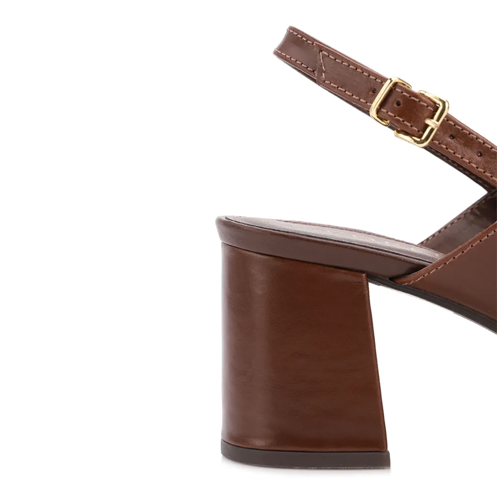 Sandália Marrom Salto Bloco Médio Couro Pedras - imagem 7