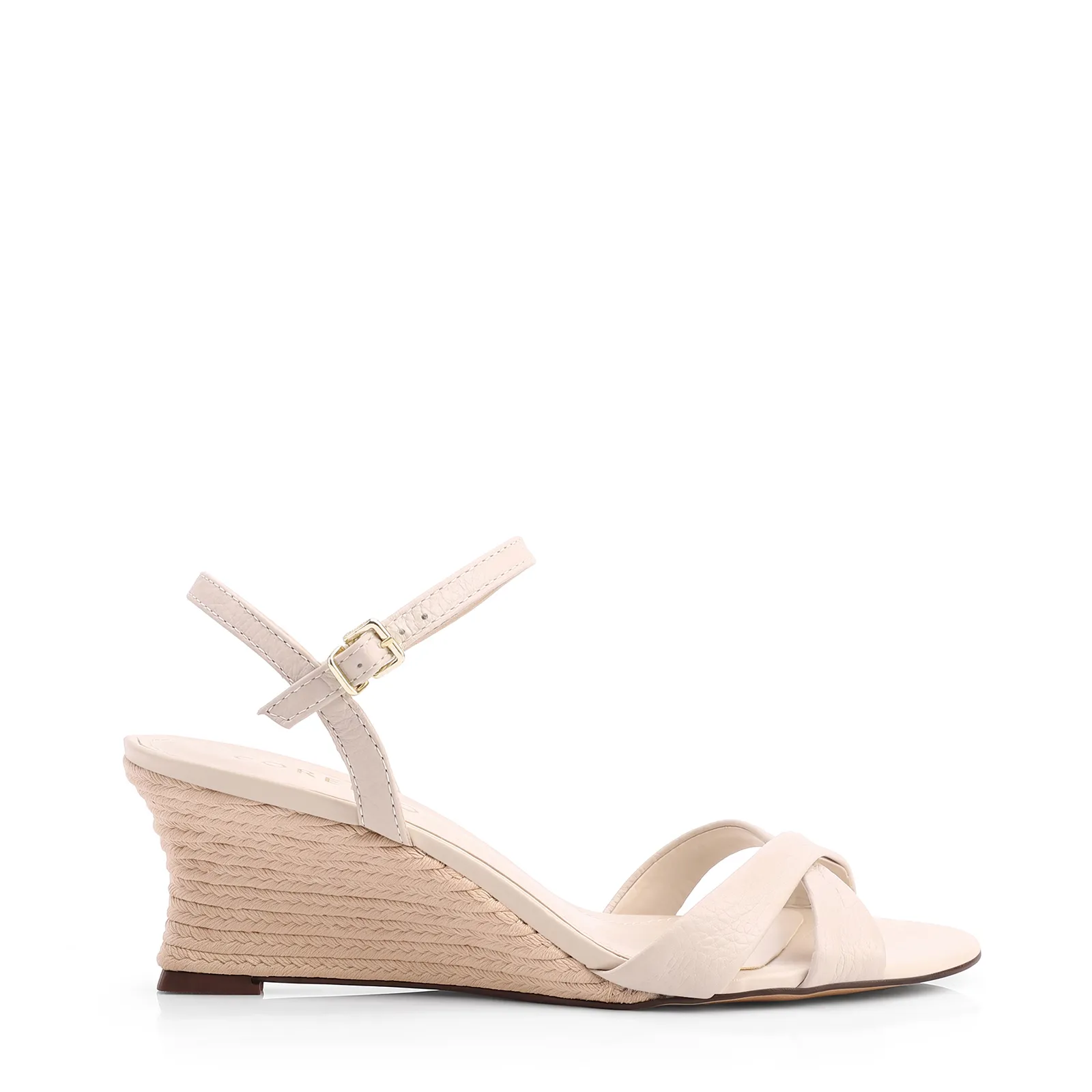 Sandália Off White Salto Anabela Alto Sisal Couro Antique Tornozelo