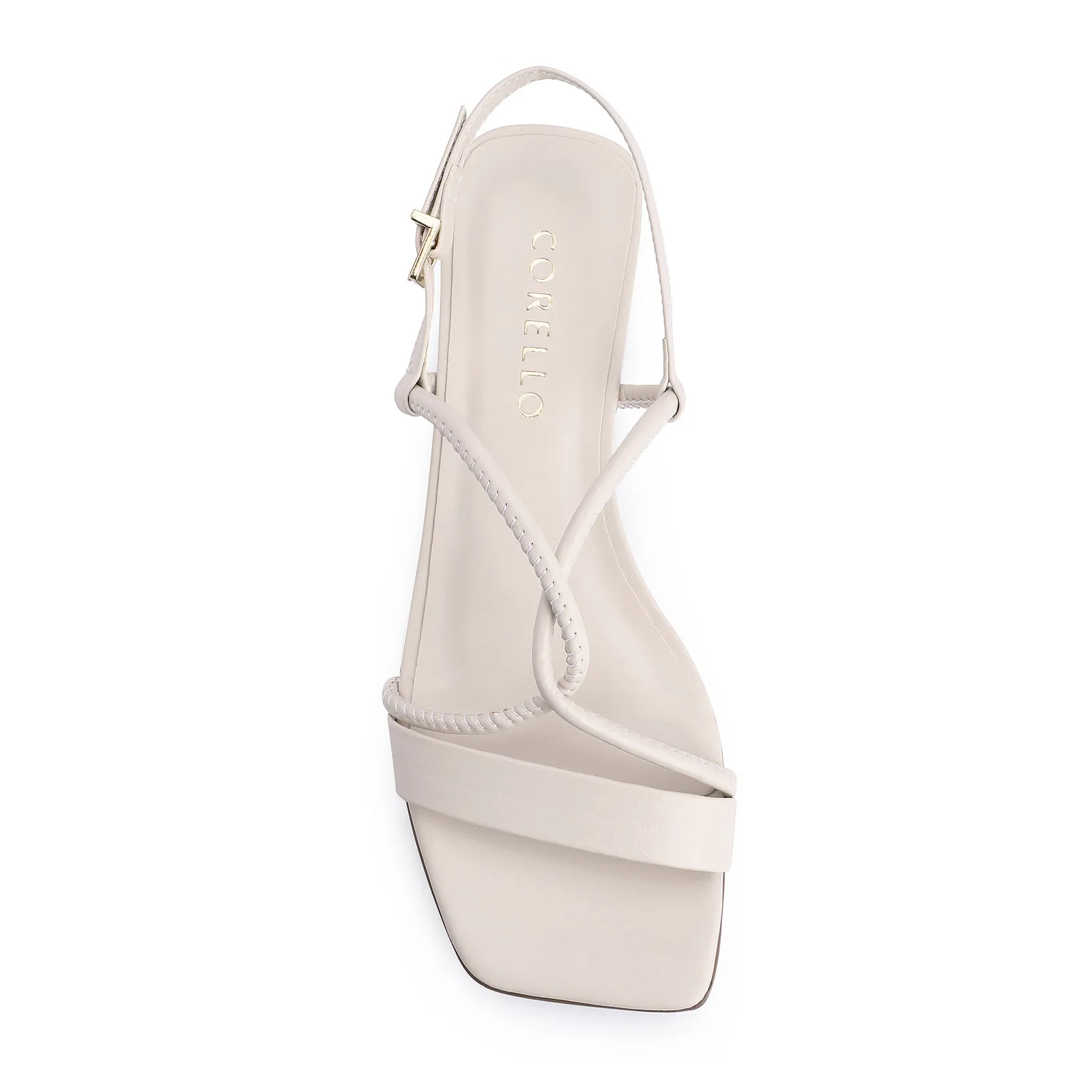 Sandália Off White Salto Bloco Baixo Alt Tiras Entrelaçadas