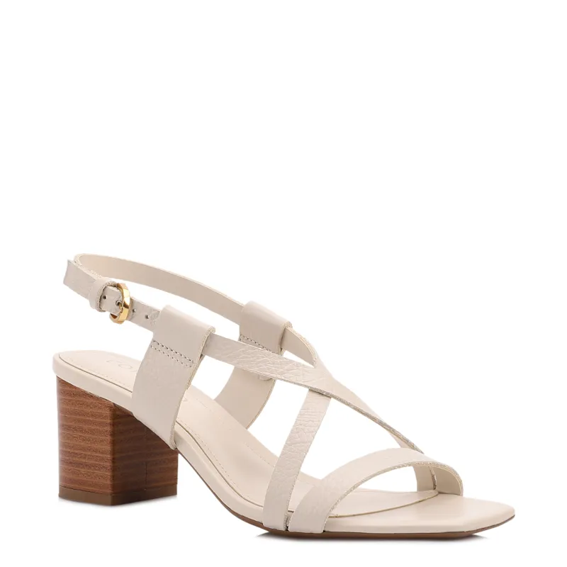 Sandália Off White Salto Bloco Baixo Couro Antique Tiras Cruzadas