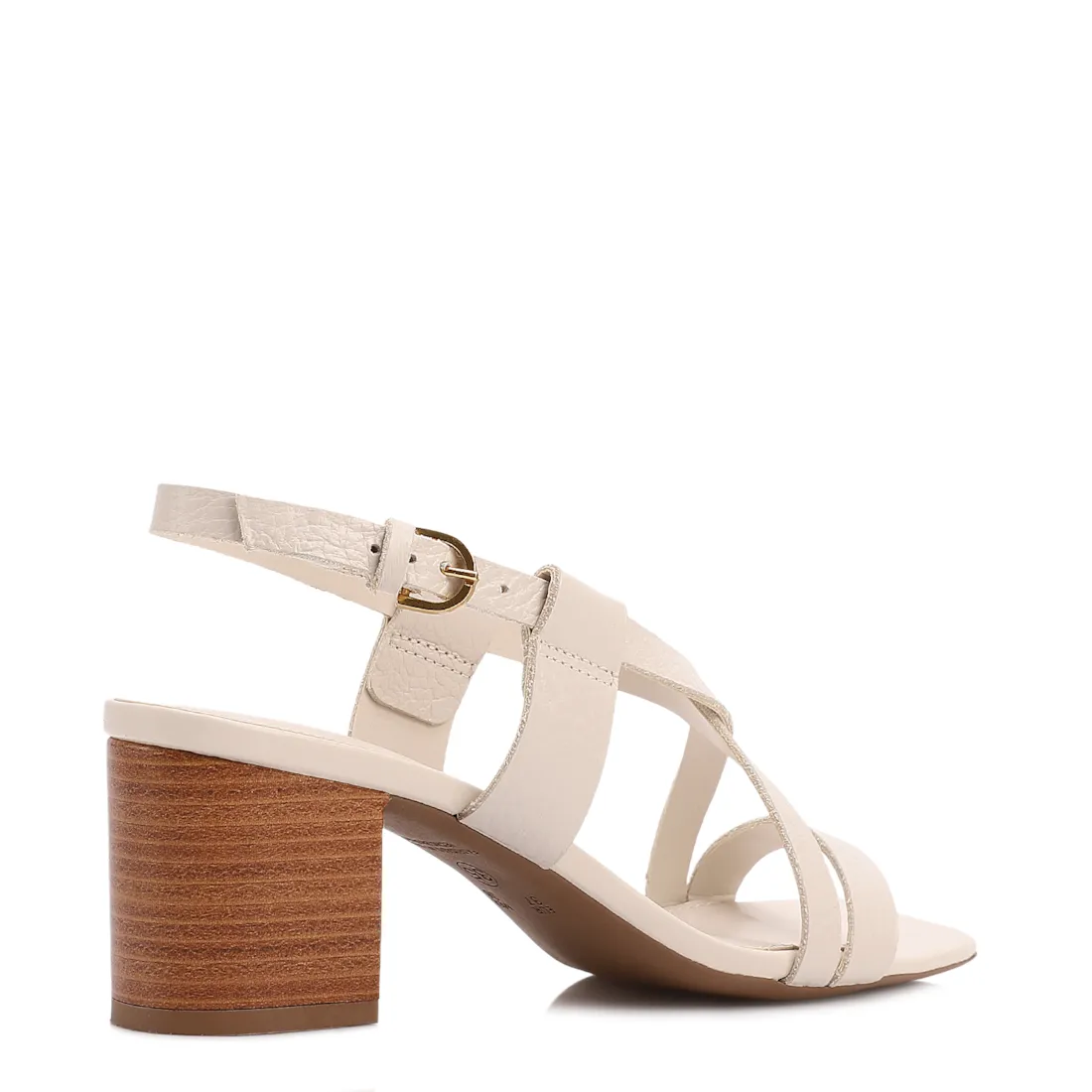 Sandália Off White Salto Bloco Baixo Couro Antique Tiras Cruzadas - foto 3
