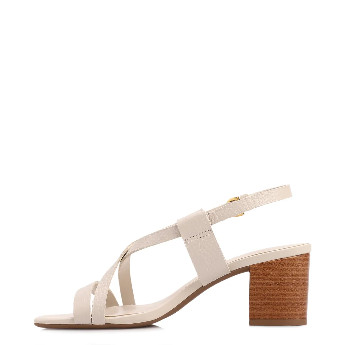 Sandália Off White Salto Bloco Baixo Couro Antique Tiras Cruzadas - foto 4