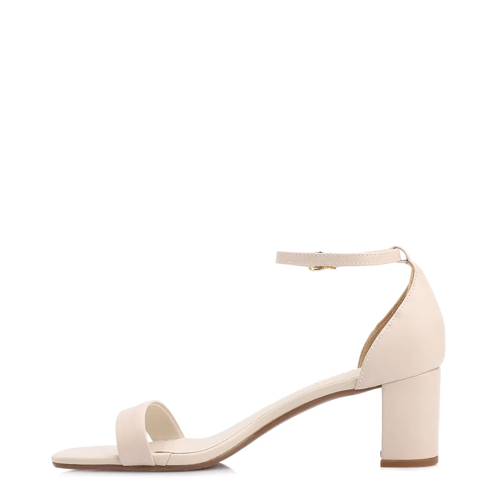 Sandália Off White Salto Bloco Médio Couro Calcanhar Fechado - imagem 4