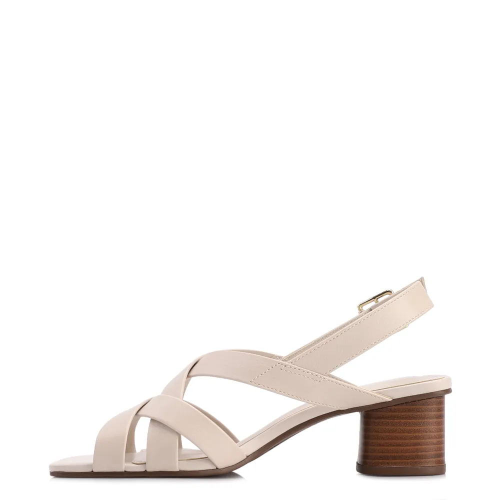 Sandália Off White Salto Bloco Médio Couro Tiras Transpassadas - imagem 4