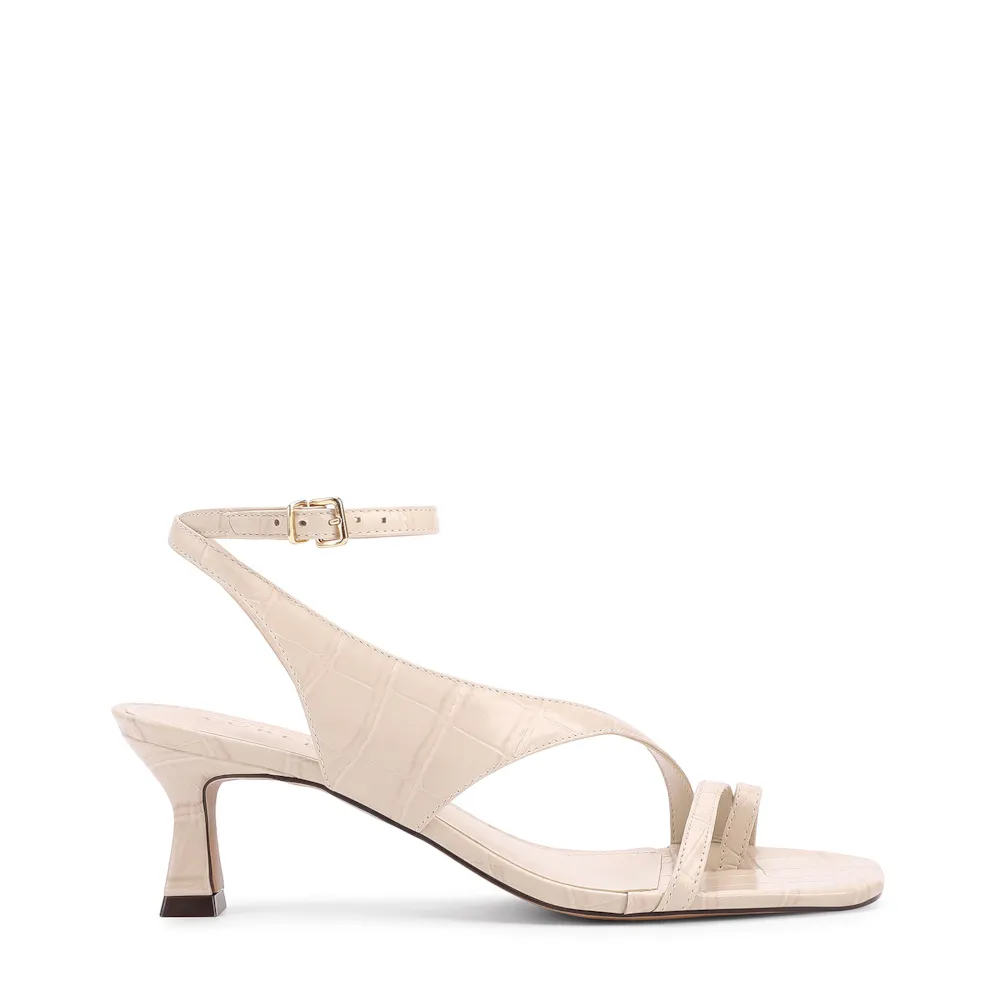 Sandalia Off White Salto Fino Baixo Couro Croco Tira Tornozelo - imagem 2