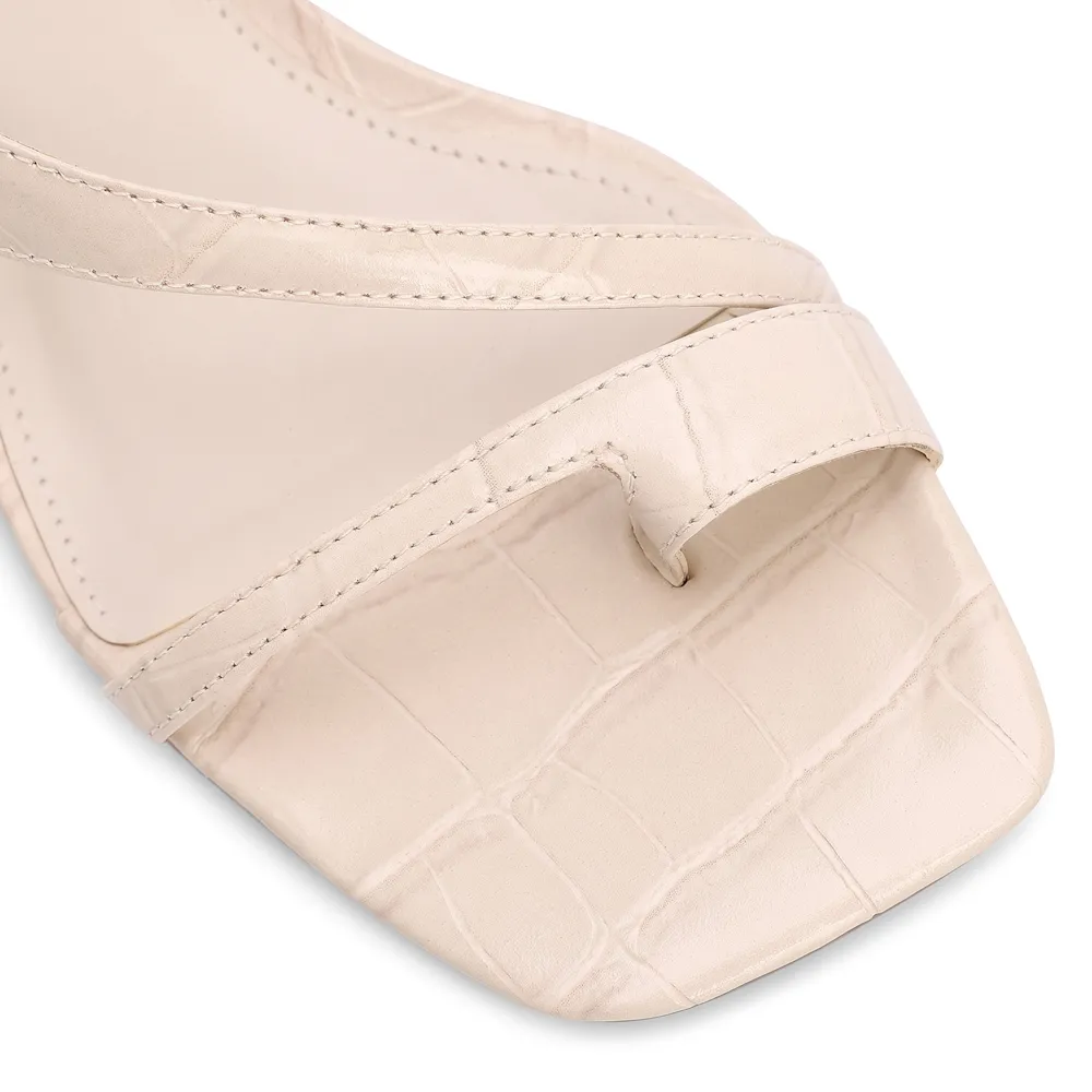 Sandalia Off White Salto Fino Baixo Couro Croco Tira Tornozelo - imagem 6