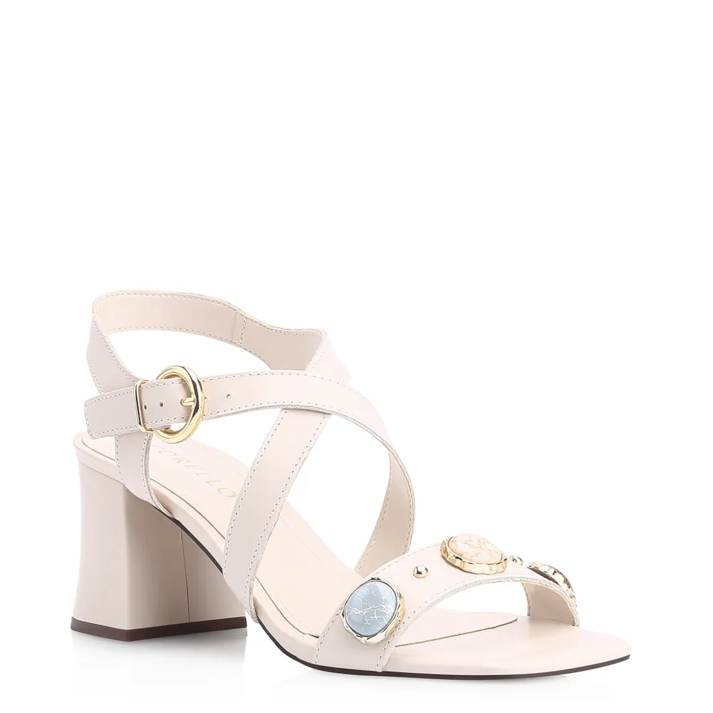 Sandália Pedras Couro Off White