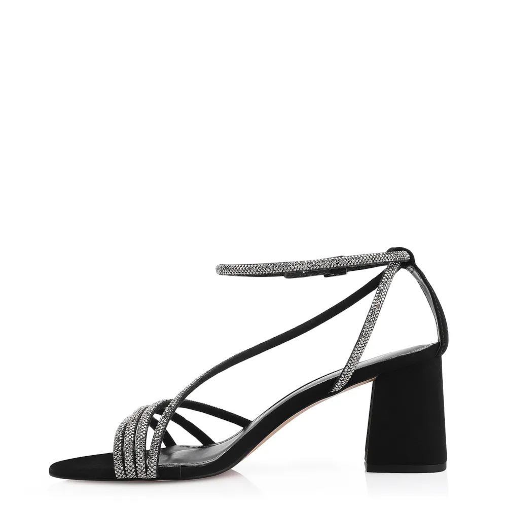 Sandália Strass Alt Nobuck Preto/Strass Grafite - imagem 5