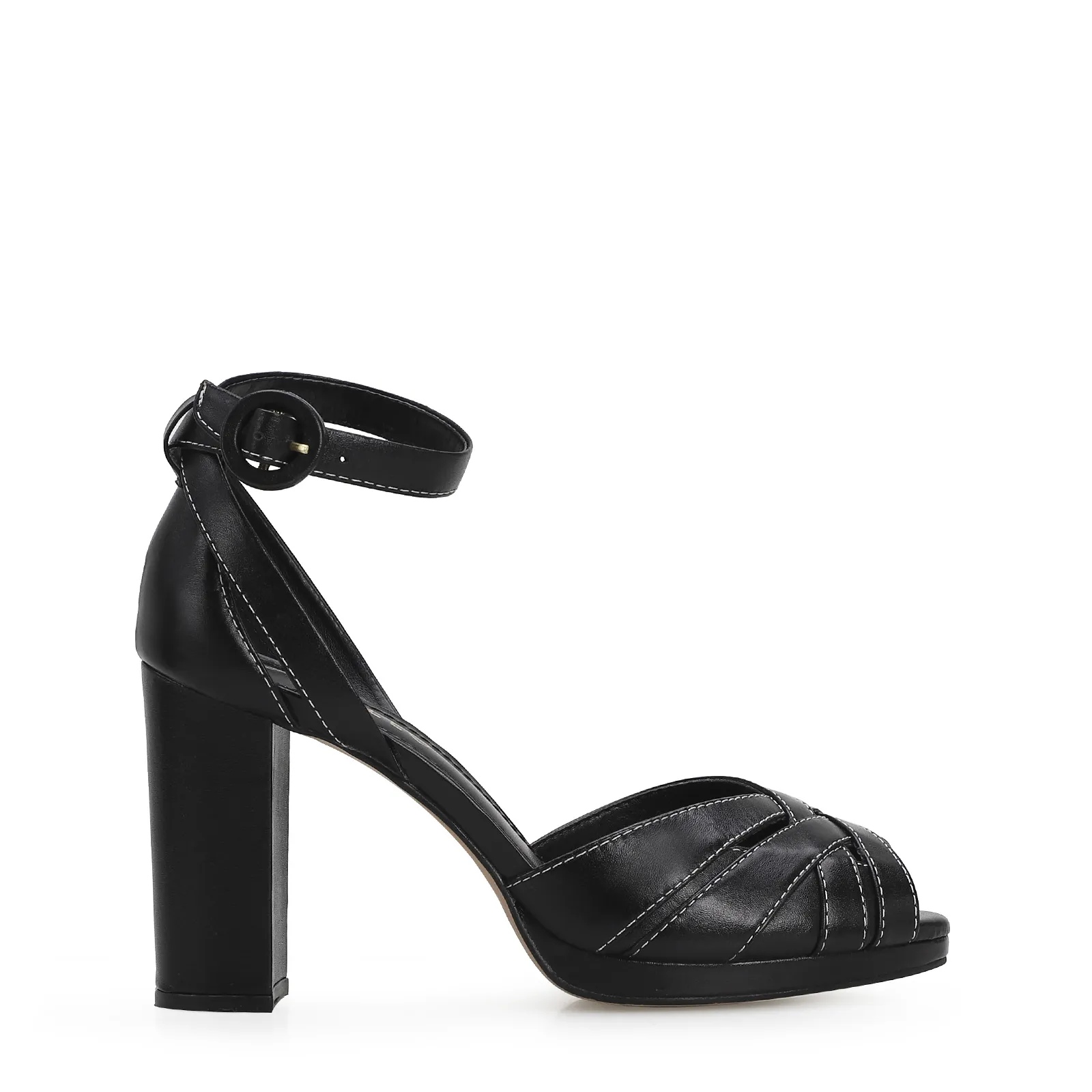 Sandália Tiras Couro Preto