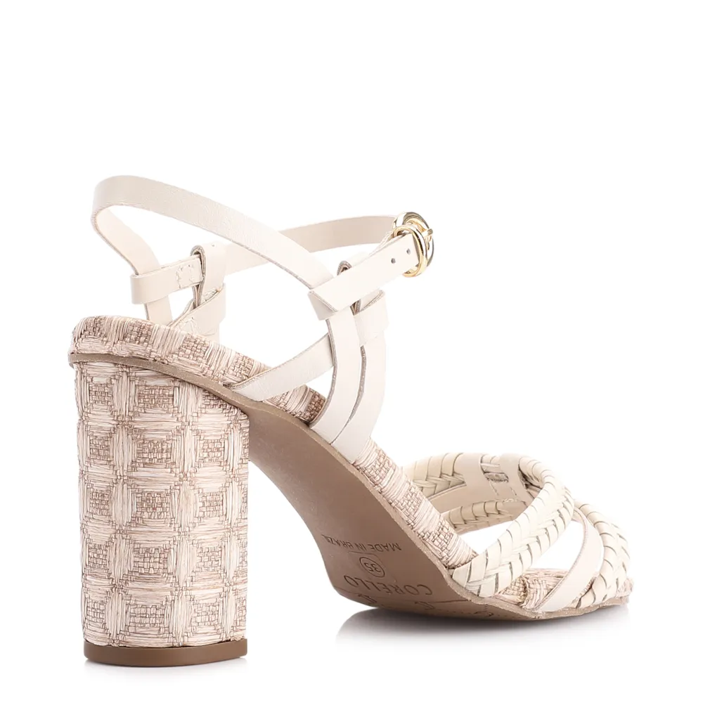 Sandália Tiras Couro/Ráfia Mosaico Off White - imagem 3