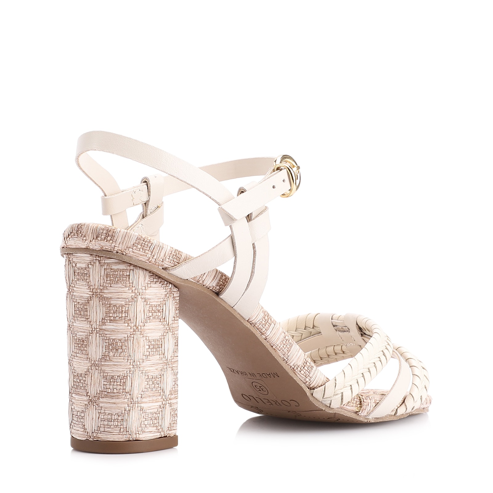 Sandália Tiras Couro/Ráfia Mosaico Off White