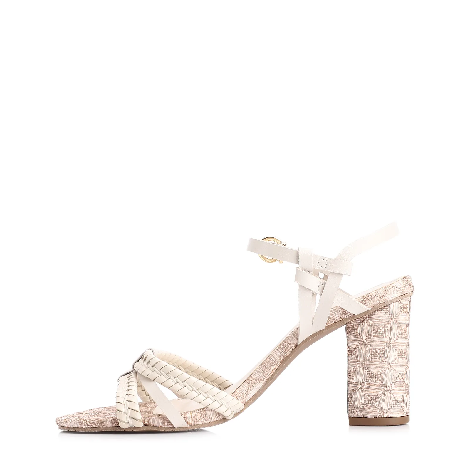 Sandália Tiras Couro/Ráfia Mosaico Off White
