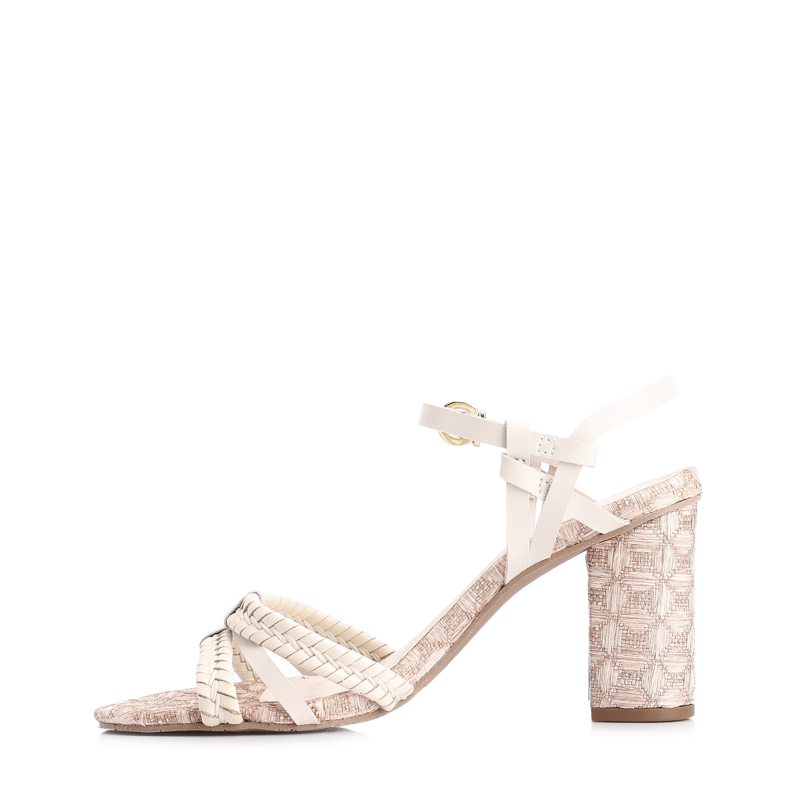 Sandália Tiras Couro/Ráfia Mosaico Off White