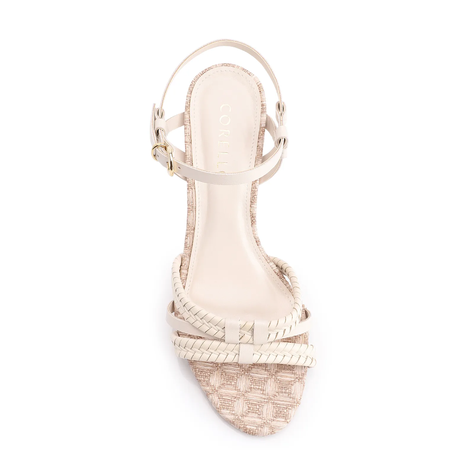 Sandália Tiras Couro/Ráfia Mosaico Off White