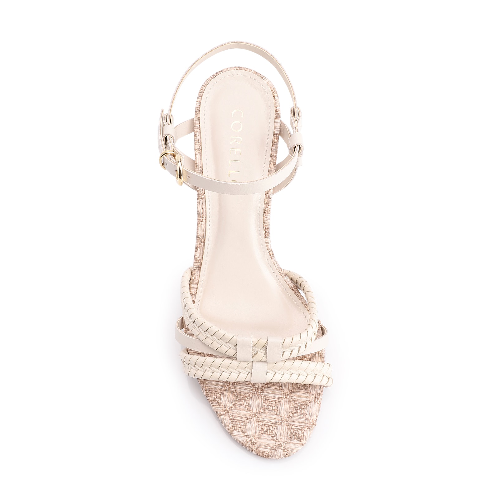 Sandália Tiras Couro/Ráfia Mosaico Off White