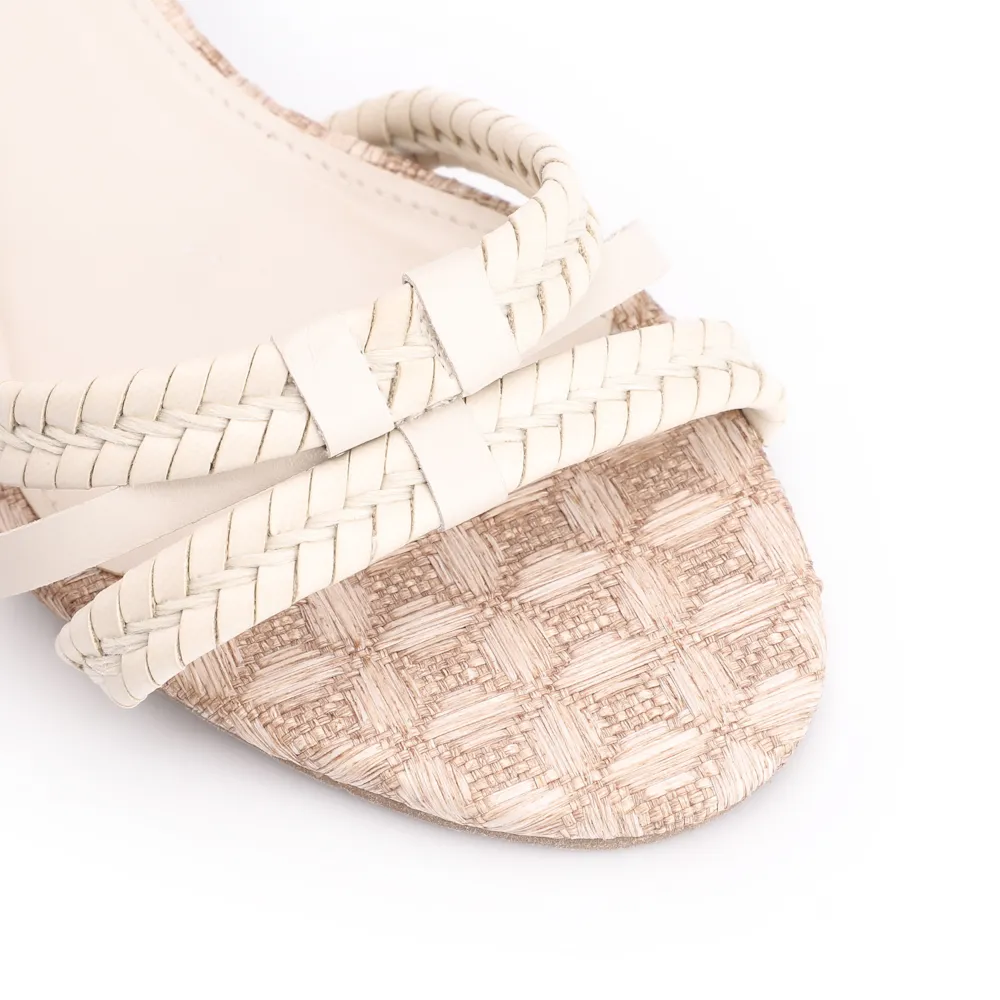 Sandália Tiras Couro/Ráfia Mosaico Off White - imagem 6