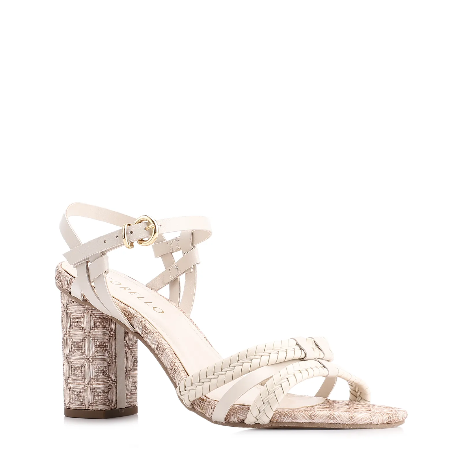 Sandália Tiras Couro/Ráfia Mosaico Off White