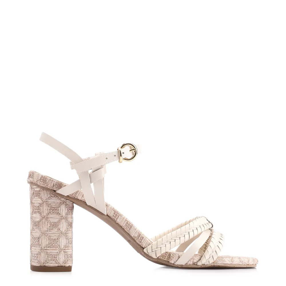 Sandália Tiras Couro/Ráfia Mosaico Off White - imagem 2