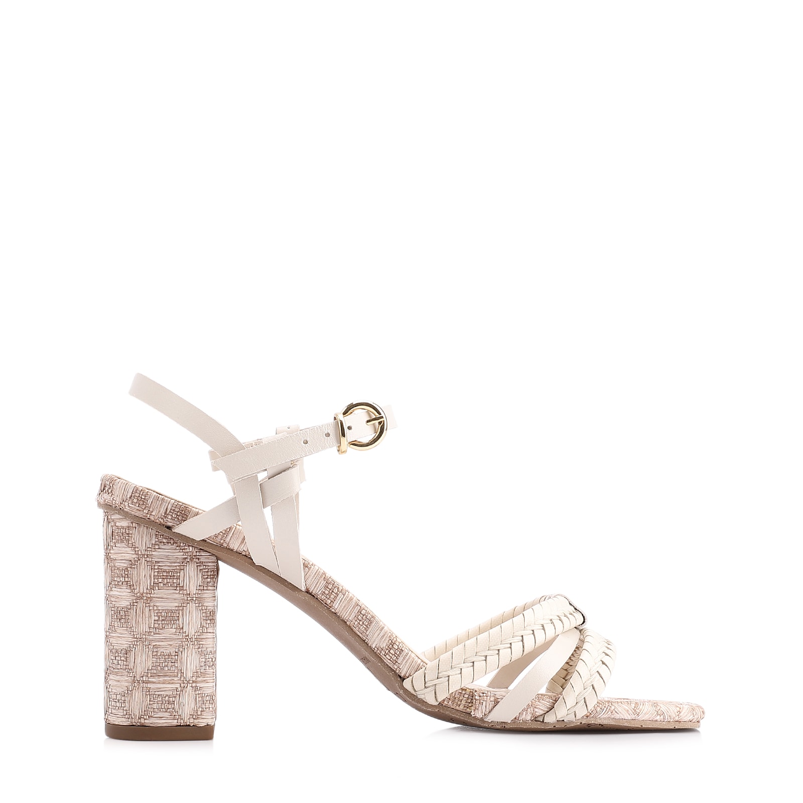 Sandália Tiras Couro/Ráfia Mosaico Off White