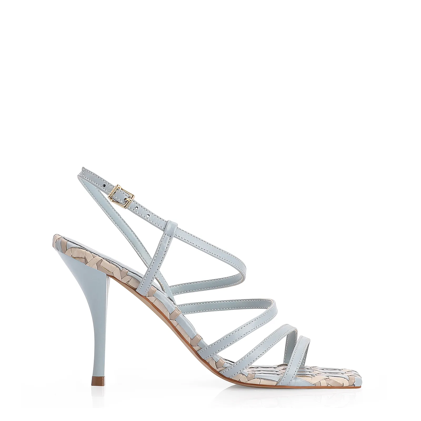 Sandália Tressê Couro Azul/Bege/Off White