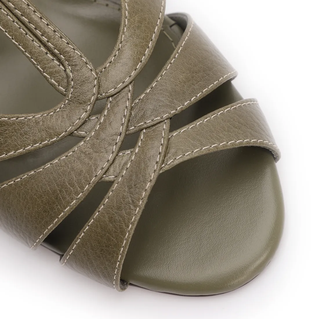 Sandália Verde Salto Bloco Médio Couro Antique Delicada Tira t - foto 6