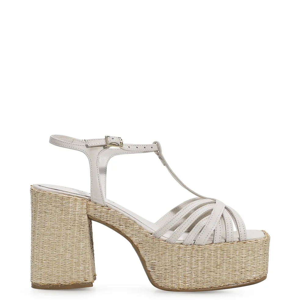 Sandália Yara Couro Off White/Ráfia - imagem 3
