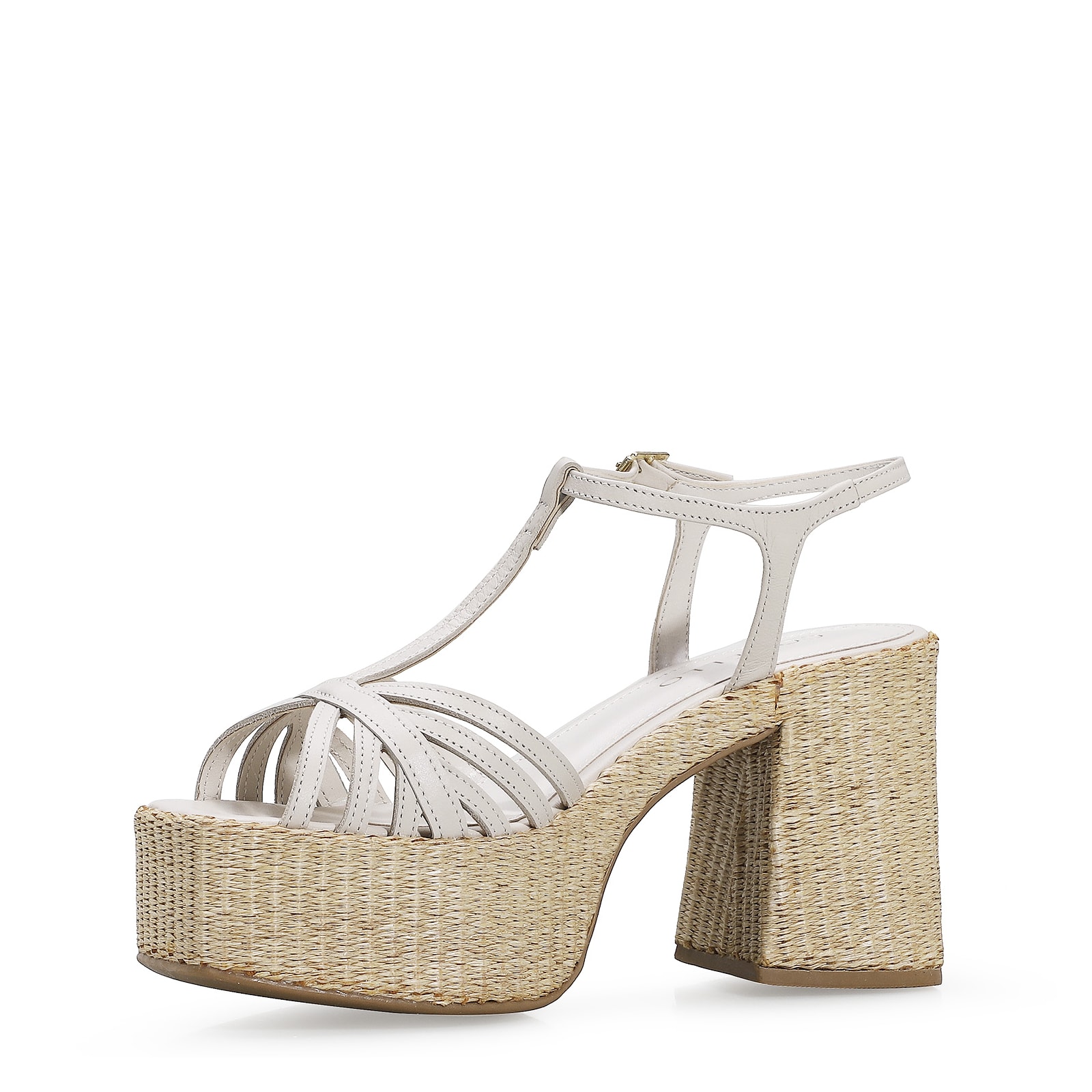 Sandália Yara Couro Off White/Ráfia