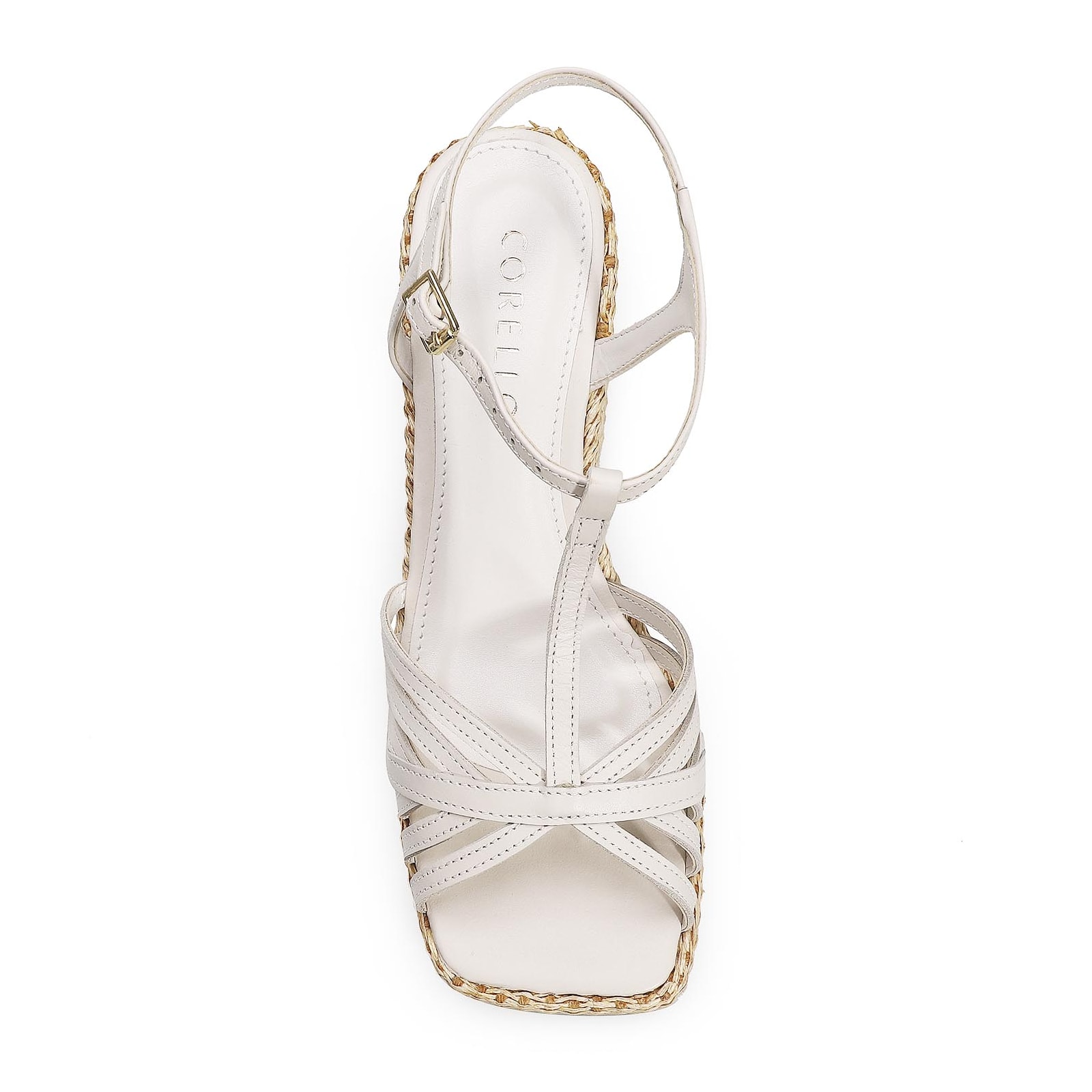Sandália Yara Couro Off White/Ráfia