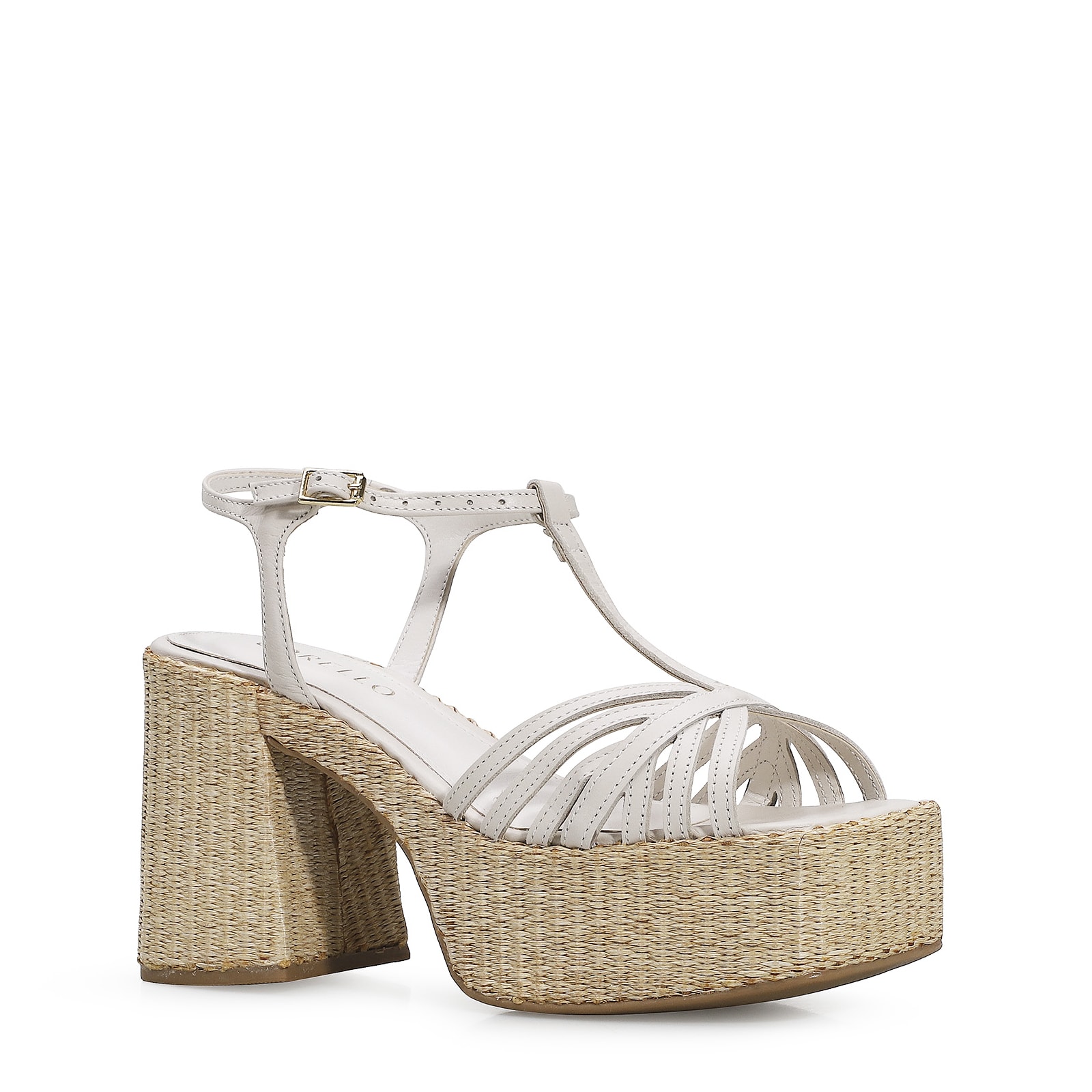 Sandália Yara Couro Off White/Ráfia