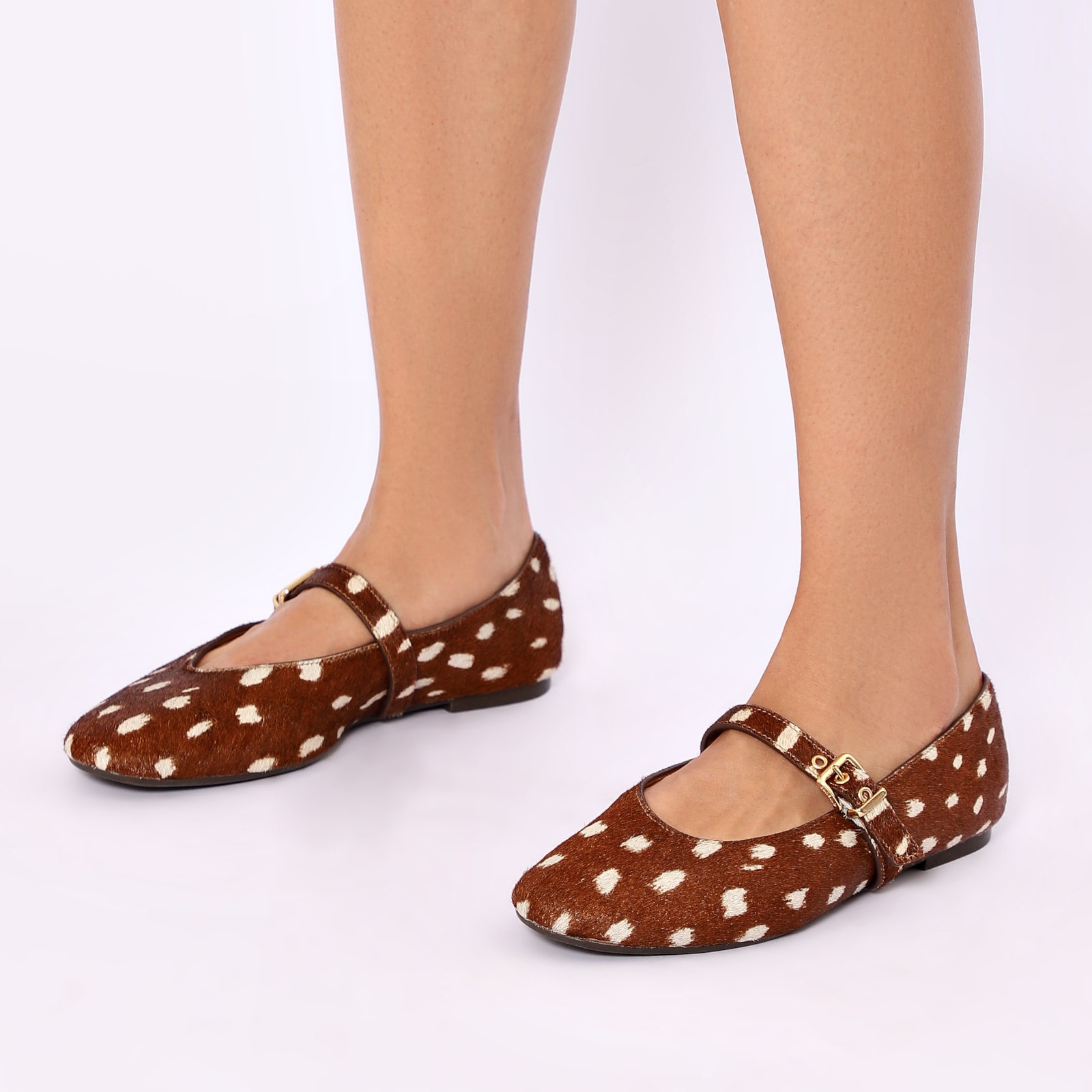Sapatilha Animal Print Couro Pelo Fivela
