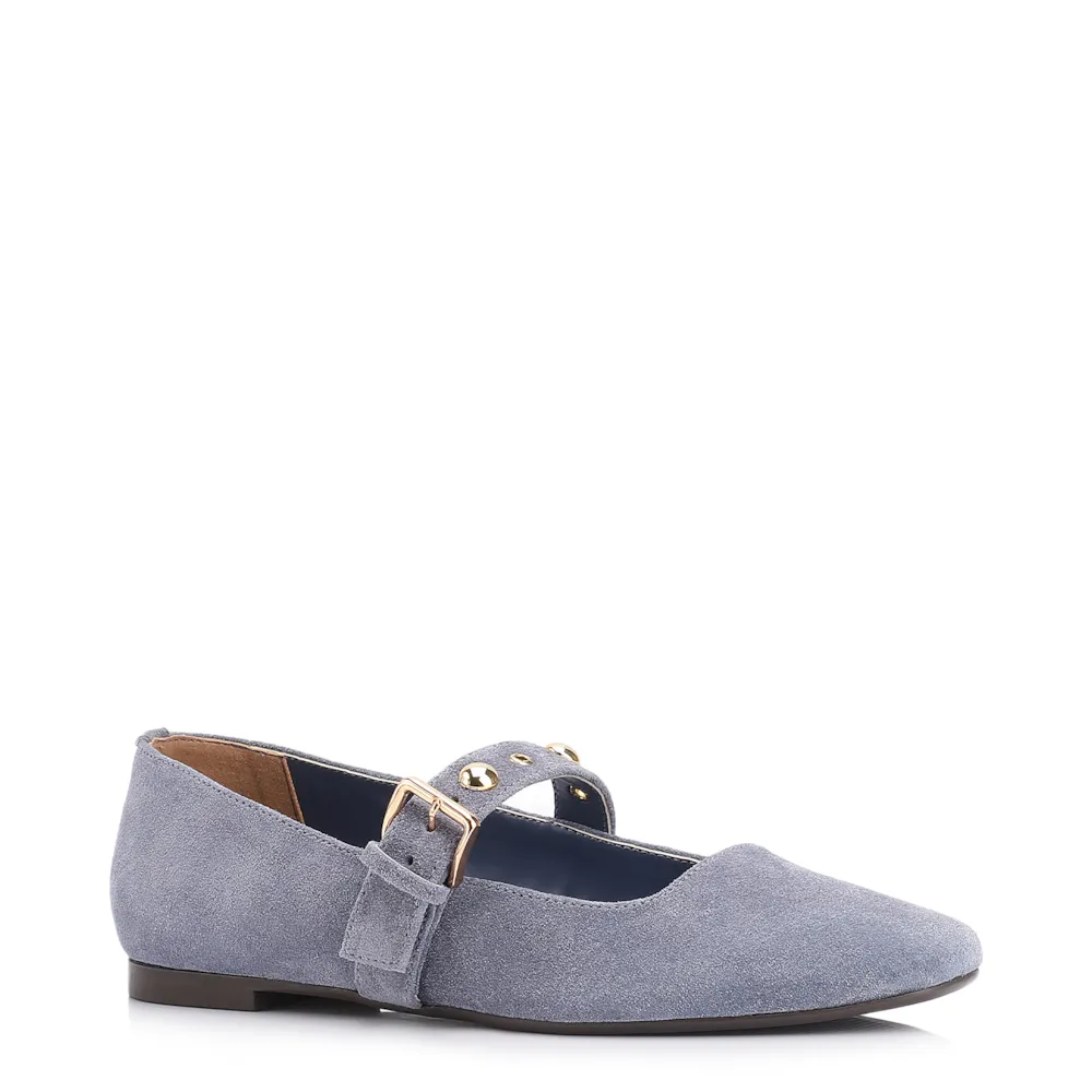 Sapatilha Aplicações Couro Camurça Azul