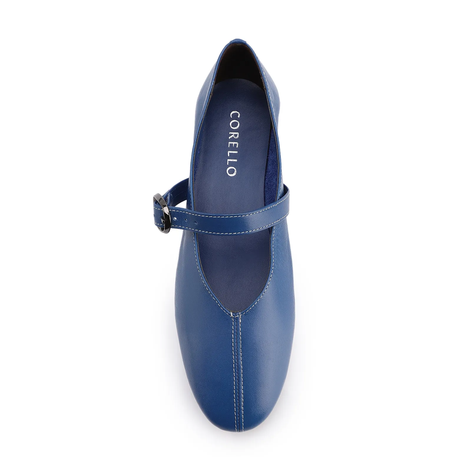 Sapatilha Azul Couro Fivela Dourada