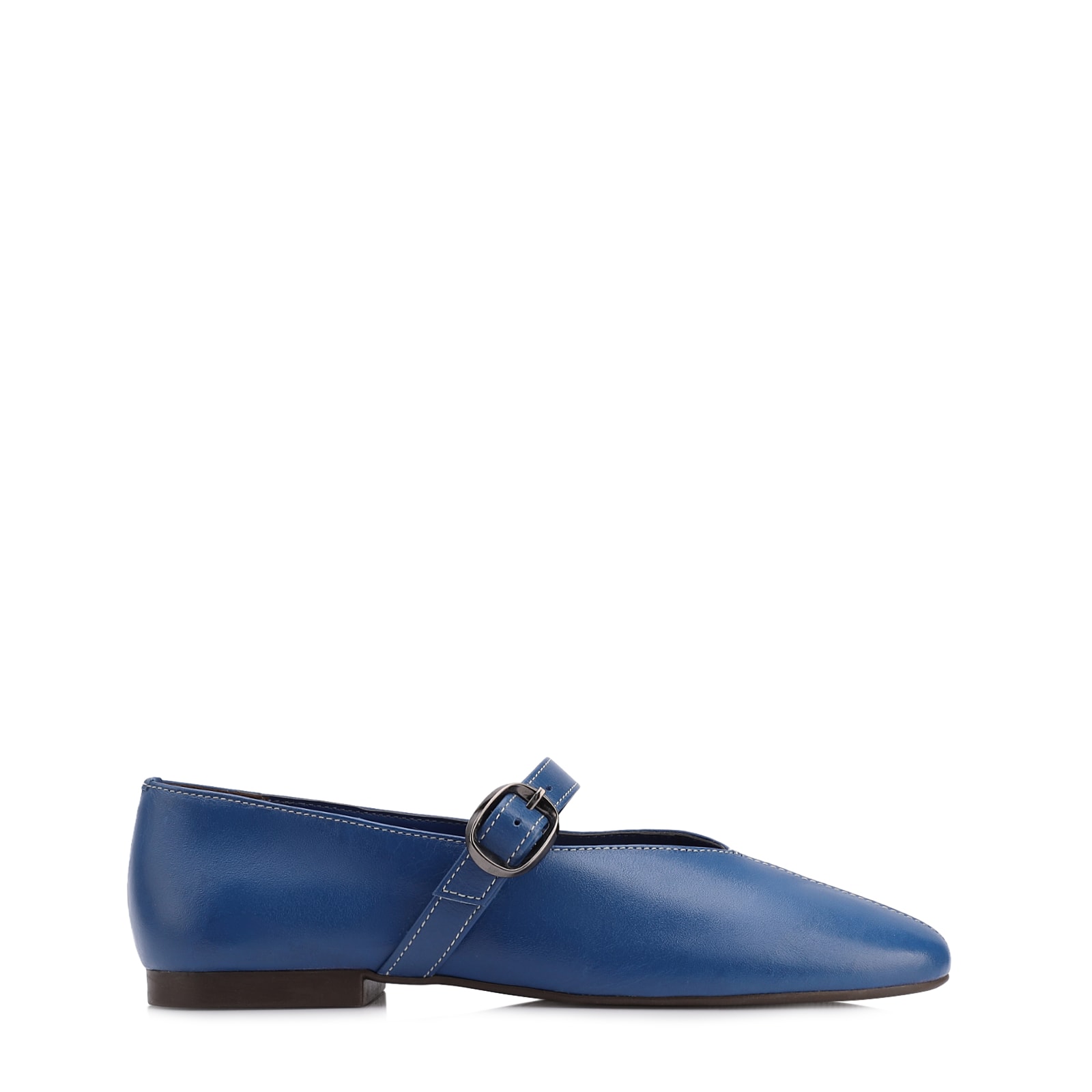 Sapatilha Azul Couro Fivela Dourada