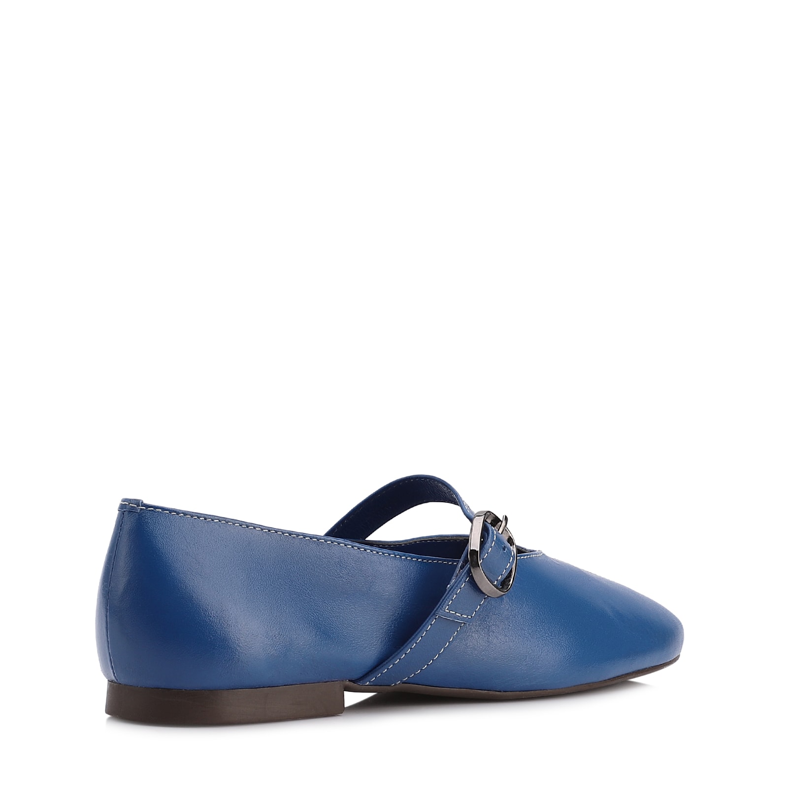 Sapatilha Azul Couro Fivela Dourada