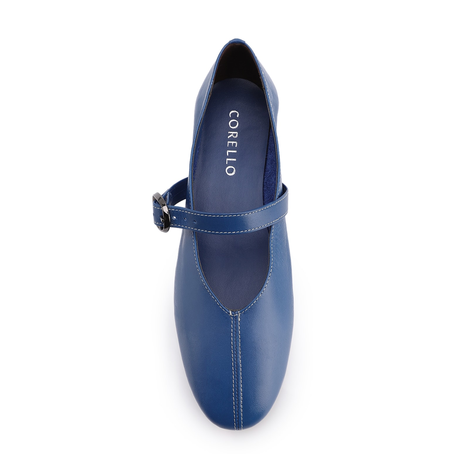 Sapatilha Azul Couro Fivela Dourada