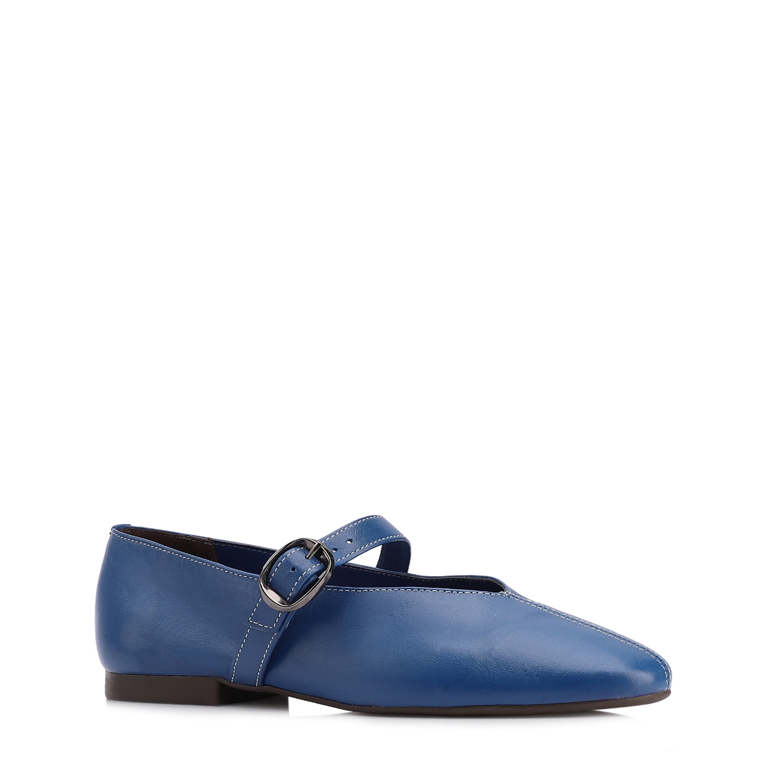 Sapatilha Azul Couro Fivela Dourada