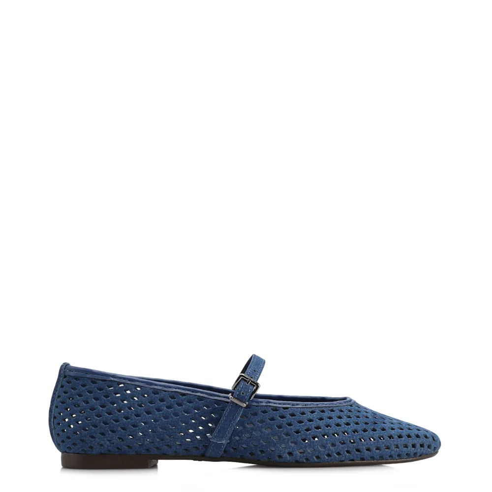 Sapatilha Azul Couro Nobuck Floater Perfuro Fivela - imagem 3