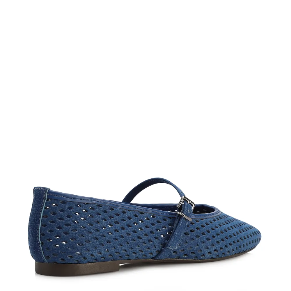 Sapatilha Azul Couro Nobuck Floater Perfuro Fivela - imagem 4