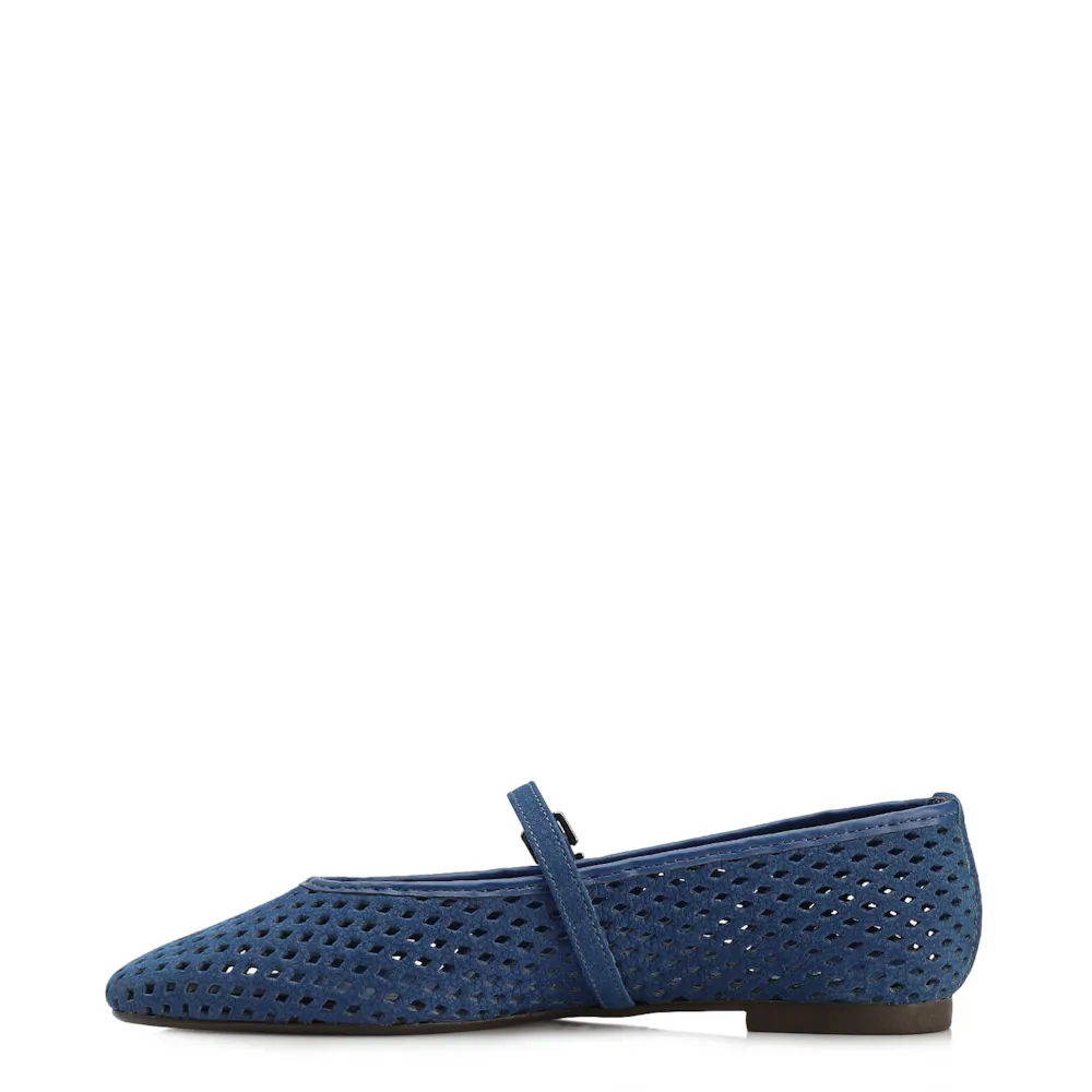 Sapatilha Azul Couro Nobuck Floater Perfuro Fivela - imagem 5