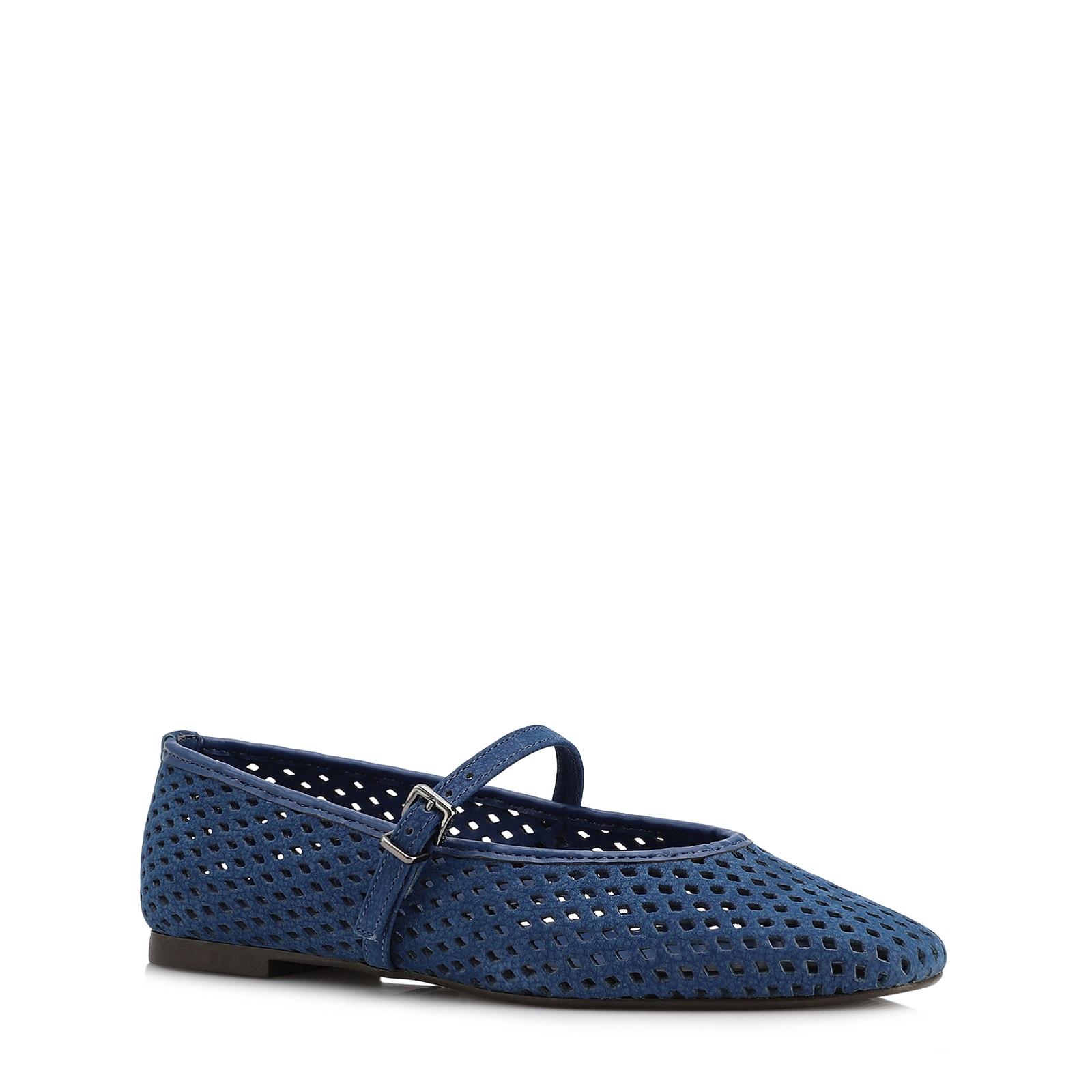 Sapatilha Azul Couro Nobuck Floater Perfuro Fivela
