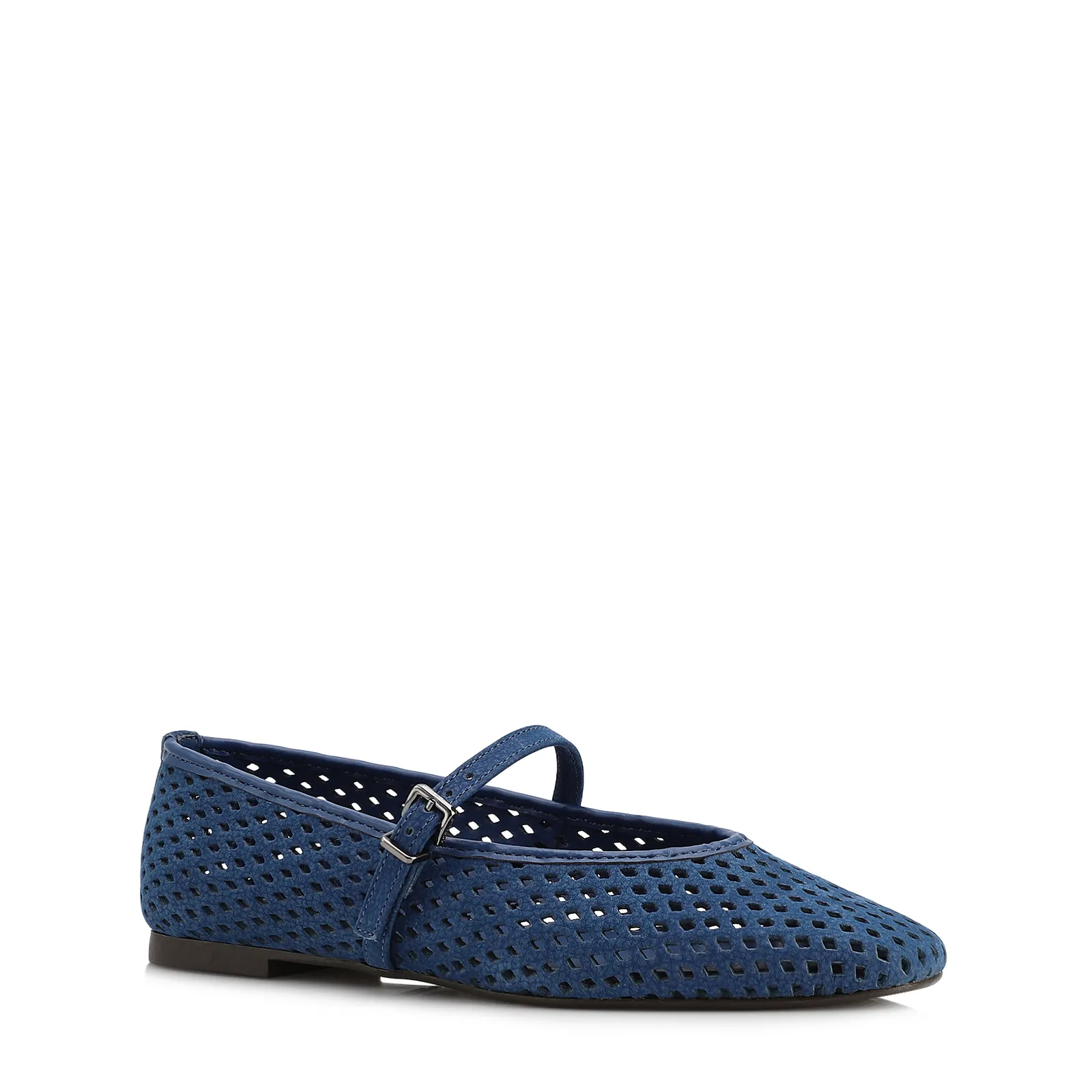 Sapatilha Azul Couro Nobuck Floater Perfuro Fivela