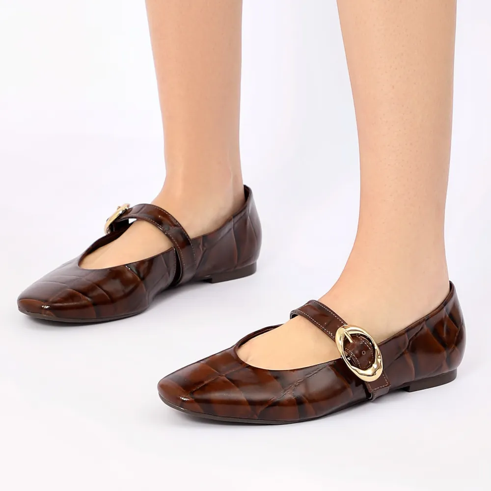 Sapatilha Couro Maxi Croco Marrom - imagem 2